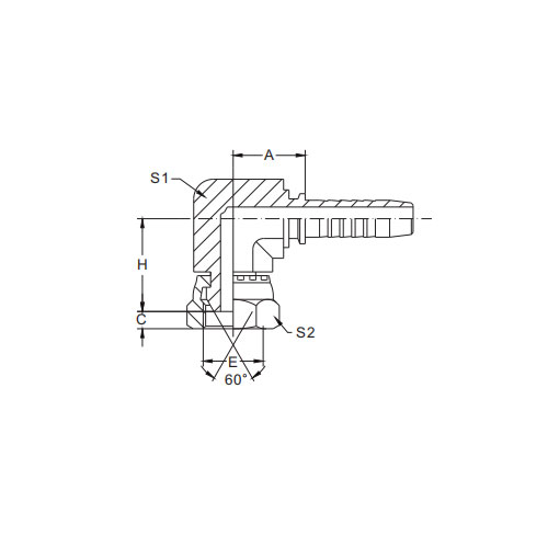 22691K-90° BSPP kort hona 60° kon